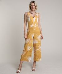 Macacao-Feminino-Pantacourt-Estampado-de-Folhagem-em-Linho-Sem-Manga-Mostarda-9647705-Mostarda_3