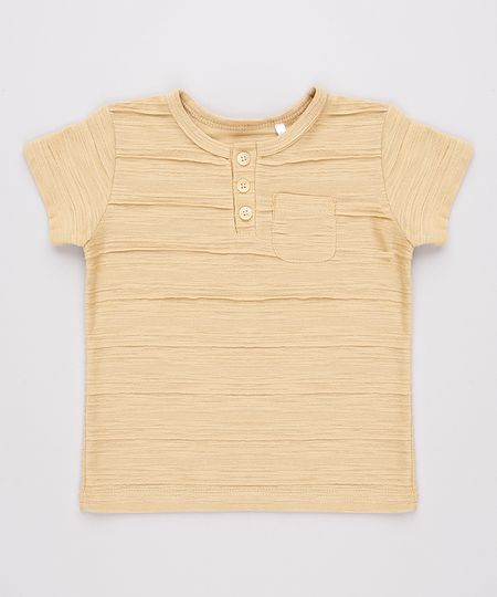 Camiseta-Infantil-Texturizada-com-Bolso-Manga-Curta-Gola-Portuguesa--Bege-9760202-Bege_1