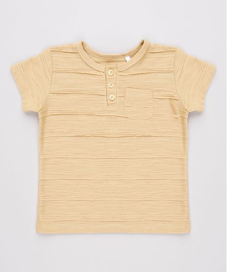Camiseta-Infantil-Texturizada-com-Bolso-Manga-Curta-Gola-Portuguesa--Bege-9760202-Bege_1