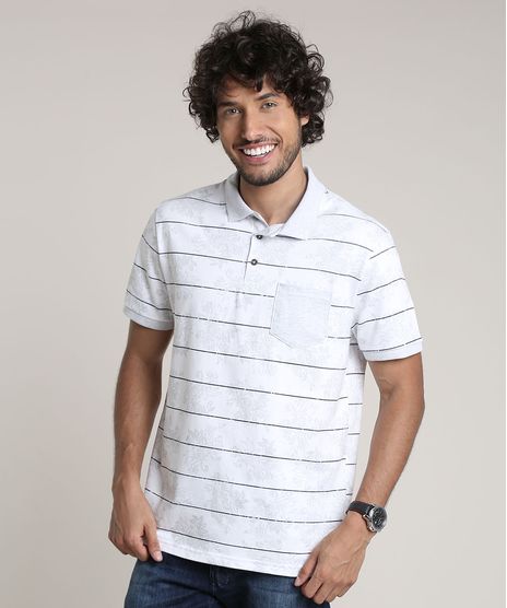 Polo-Masculina-Comfort-Listrada-Floral-com-Bolso-Manga-Curta-Branca-9739202-Branco_1