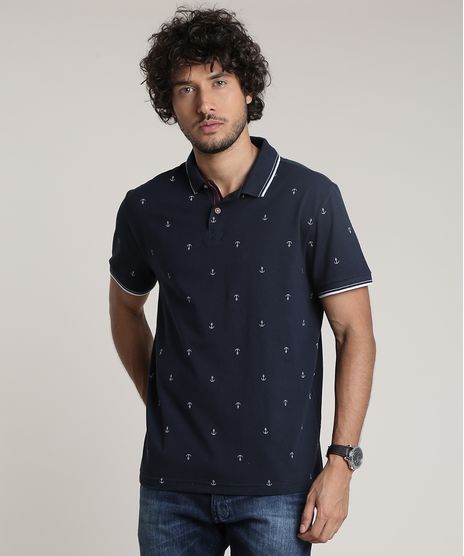 Polo-Masculina-Comfort-Estampada-de-Ancoras-em-Piquet-Manga-Curta-Azul-Marinho-9726078-Azul_Marinho_1