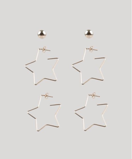 Kit-de-3-Brincos-Femininos-Folheados-Estrelas-Dourado-9657458-Dourado_1