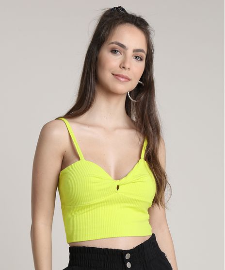 Top-Cropped-Feminino-Canelado-com-No-Alcas-Finas-Amarelo-Neon-9318435-Amarelo_Neon_1