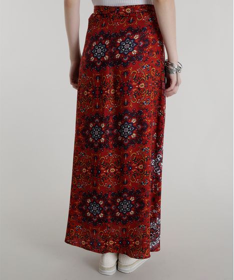 saia longa vermelha estampada