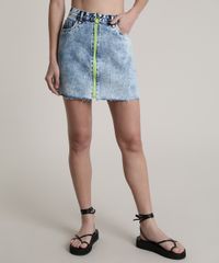 Saia-Jeans-Feminina-Blueman-Curta-com-Ziper-de-Argola-Neon-Azul-Claro-9810527-Azul_Claro_1