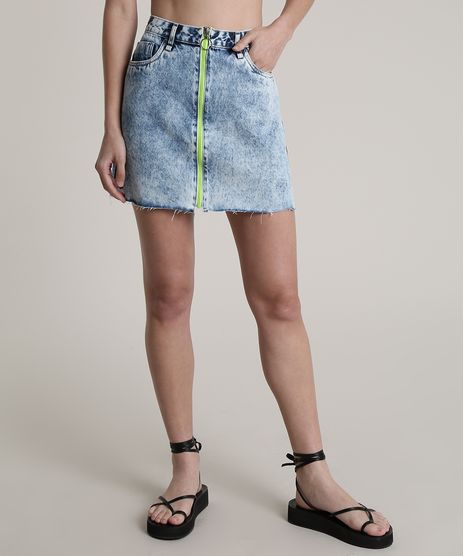 Saia-Jeans-Feminina-Blueman-Curta-com-Ziper-de-Argola-Neon-Azul-Claro-9810527-Azul_Claro_1