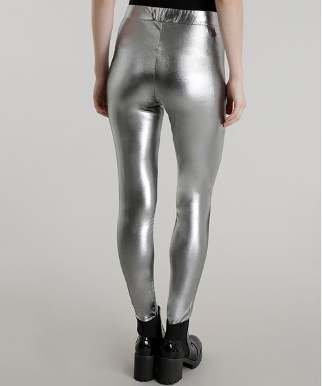 calça legging metalizada dourada