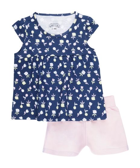 Conjunto-de-Blusa-Estampada-Floral-Azul-Marinho----Short-Rosa-Claro-8582878-Rosa_Claro_1