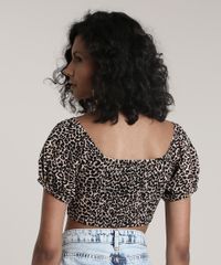 Top-Cropped-Feminino-Estampado-Animal-Print-com-Amarracao-Manga-Curta-Decote-V-Bege-9704868-Bege_2