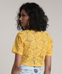 Top-Cropped-Feminino-em-Renda-com-Amarracao-Manga-Curta-Decote-V-Amarelo-9623011-Amarelo_2
