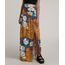 Saia-Feminina-Longa-Estampada-Floral-com-Arabescos-e-Fenda-Caramelo-9632926-Caramelo_1