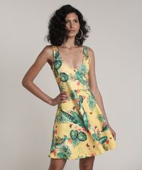 Vestido-Feminino-Curto-Evase-Estampado-de-Folhagem-Alcas-Medias-Amarelo-9708588-Amarelo_1