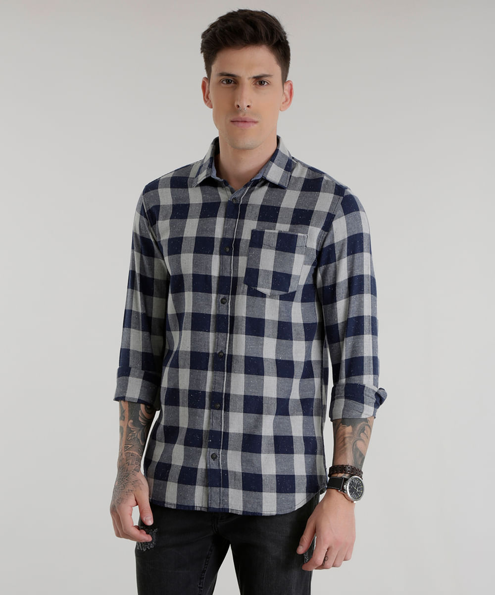 camisa xadrez azul escuro