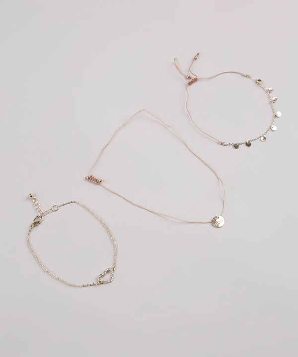 Kit de 3 Pulseiras Femininas Dourado Único