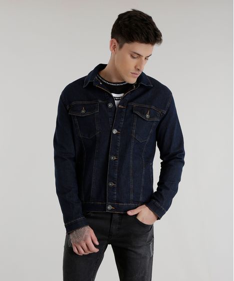 jaqueta jeans escuro masculina