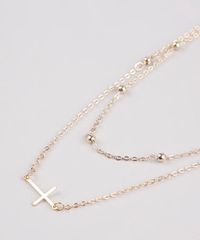 Colar-Feminino-Duplo-Folheado-com-Cruz-e-Esferas-Dourado-9662420-Dourado_3