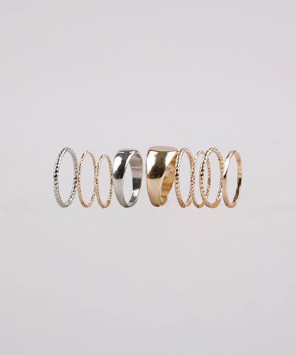 Kit de 9 Anéis Femininos Dourado M