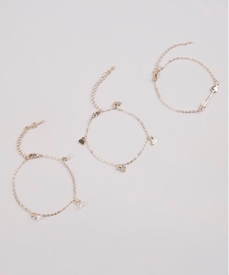 Kit-de-3-Pulseiras-Femininas-Flecha-e-Coracao-Dourado-9662428-Dourado_1
