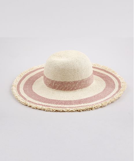 Chapeu-Feminino-Listrado-com-Aba-Desfiada-Bege-9642892-Bege_1