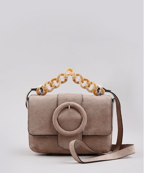 Bolsa-Feminina-Transversal-Pequena-em-Suede-com-Fivela-e-Corrente-Kaki-Escuro-9632510-Kaki_Escuro_1