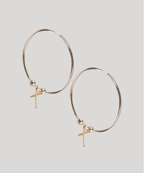 Brinco-Feminino-Folheado-de-Argola-com-Cruz-Dourado-9657490-Dourado_1