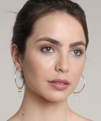 Brinco-Feminino-Folheado-de-Argola-com-Cruz-Dourado-9657490-Dourado_2