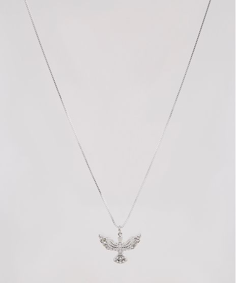 Colar-Feminino-Folheado-com-Pingente-de-Espirito-Santo-Prateado-9657504-Prateado_1