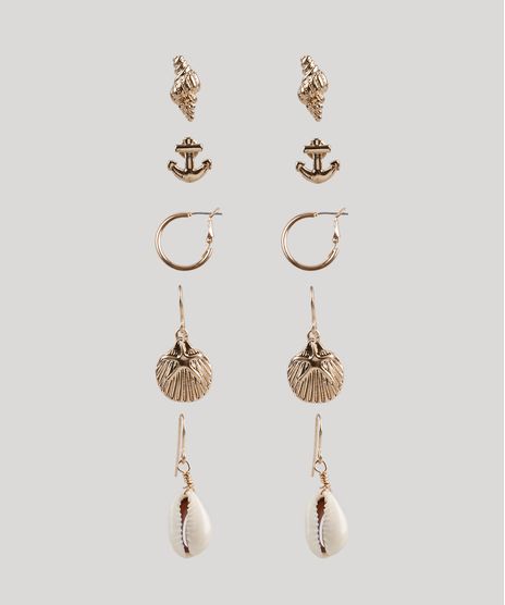 Kit-de-5-Brincos-Femininos-Maritimos-Dourado-9661847-Dourado_1