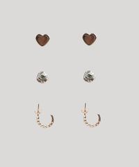 Kit-de-3-Brincos-Femininos-Folheados-Coracao-Dourado-9657460-Dourado_1