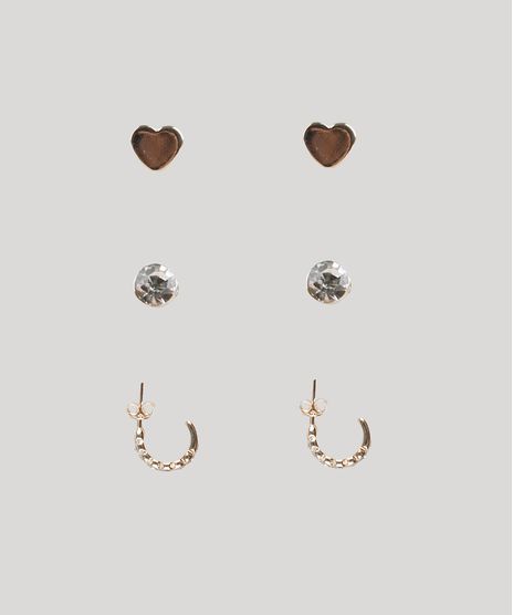 Kit-de-3-Brincos-Femininos-Folheados-Coracao-Dourado-9657460-Dourado_1