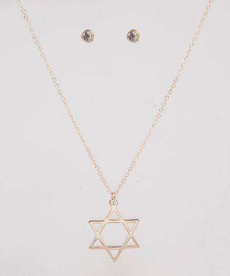 Kit-de-Brinco---Colar-Feminino-Folheados-Estrela-de-Davi-Dourado-9657481-Dourado_1