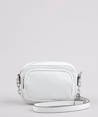 Bolsa-Feminina-Transversal-Pequena-com-Textura-Croco-e-Corrente-Branca-9632515-Branco_1