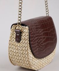 Bolsa-Feminina-Transversal-Pequena-Texturizada-Croco-com-Palha-e-Alca-Corrente-Marrom-9632513-Marrom_5 Bolsa-Feminina-Transversal-Pequena-Texturizada-Croco-com-Palha-e-Alca-Corrente-Marrom-9632513-Marrom_5