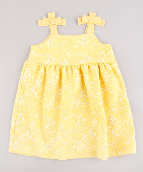 Vestido-Infantil-Estampado-Floral-com-Lacos-Alca-Media-Amarelo-9664214-Amarelo_1