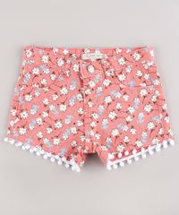 Short-de-Sarja-Infantil-Estampado-Floral-com-Pompom-Coral-9743121-Coral_1