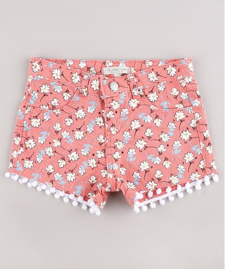 Short-de-Sarja-Infantil-Estampado-Floral-com-Pompom-Coral-9743121-Coral_1