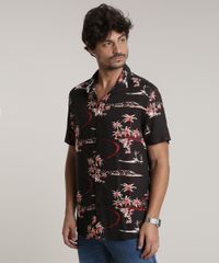 Camisa-Masculina-Tradicional-Estampada-Tropical-com-Esqueleto-Manga-Curta-Preta-9729734-Preto_1