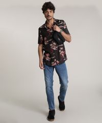 Camisa-Masculina-Tradicional-Estampada-Tropical-com-Esqueleto-Manga-Curta-Preta-9729734-Preto_3