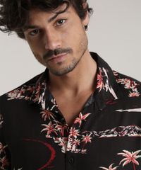 Camisa-Masculina-Tradicional-Estampada-Tropical-com-Esqueleto-Manga-Curta-Preta-9729734-Preto_4