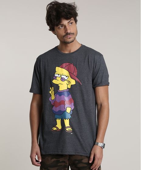 Camiseta-Masculina-Lisa-Simpson-Manga-Curta-Gola-Careca-Cinza-Mescla-Escuro-9746238-Cinza_Mescla_Escuro_1