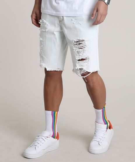 short jeans masculino rasgado branco