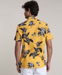 Camisa-Masculina-Tradicional-Estampada-Floral-Manga-Curta-Amarela-9729732-Amarelo_2