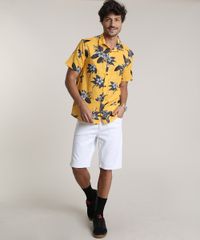 Camisa-Masculina-Tradicional-Estampada-Floral-Manga-Curta-Amarela-9729732-Amarelo_3