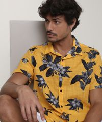 Camisa-Masculina-Tradicional-Estampada-Floral-Manga-Curta-Amarela-9729732-Amarelo_4