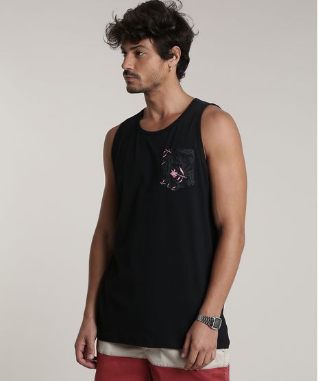 Regata-Masculina-com-Bolso-Estampado-de-Folhagem-Gola-Careca-Preta-9801522-Preto_1