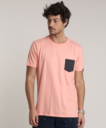 Camiseta-Masculina-com-Bolso-Estampado-Manga-Curta-Gola-Careca-Coral-9737043-Coral_1