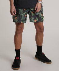 Short-Masculino-Estampado-de-Abacaxi-com-Bolso-Preto-9513690-Preto_1
