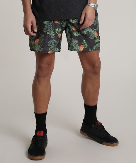 Short-Masculino-Estampado-de-Abacaxi-com-Bolso-Preto-9513690-Preto_1