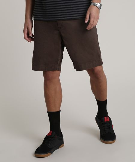 Bermuda-de-Sarja-Masculina-Reta-com-Cinto-Marrom-9607646-Marrom_1
