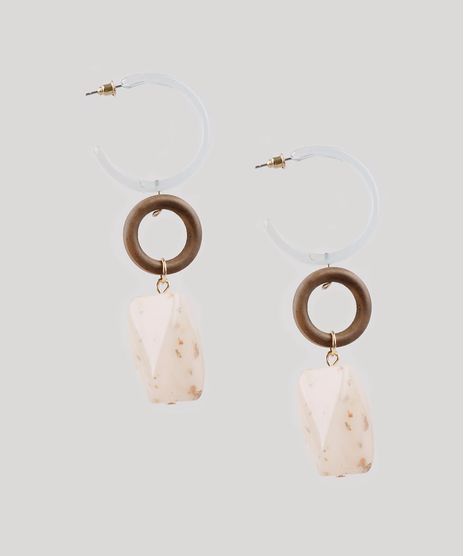 Brinco-Feminino-Longo-de-Argola-com-Pedra-e-Madeira-Transparente-9650000-Transparente_1